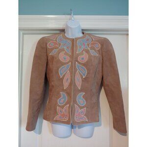 Vintage Bill Blass Jacket Ultra Suede Western Boho Pastel Embroidered Coat 8